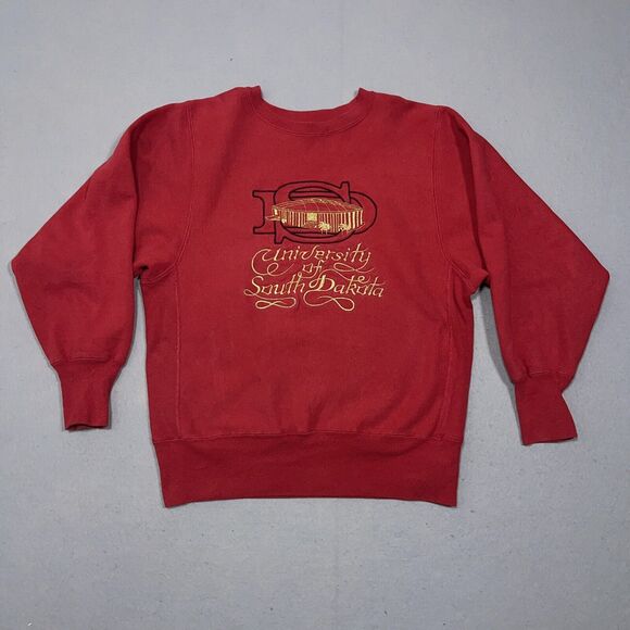 VTG Champion Reverse Weave Sweatshirt University of South Dakota Medium Red 80s - Picture 1 of 11